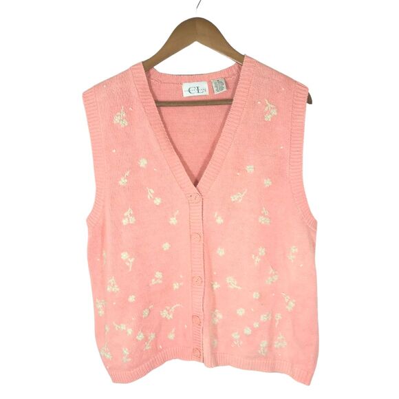 Vintage Cricket Lane Pink & Gray Floral Print Grandma Sweater Vest Sz Medium - Picture 7 of 7